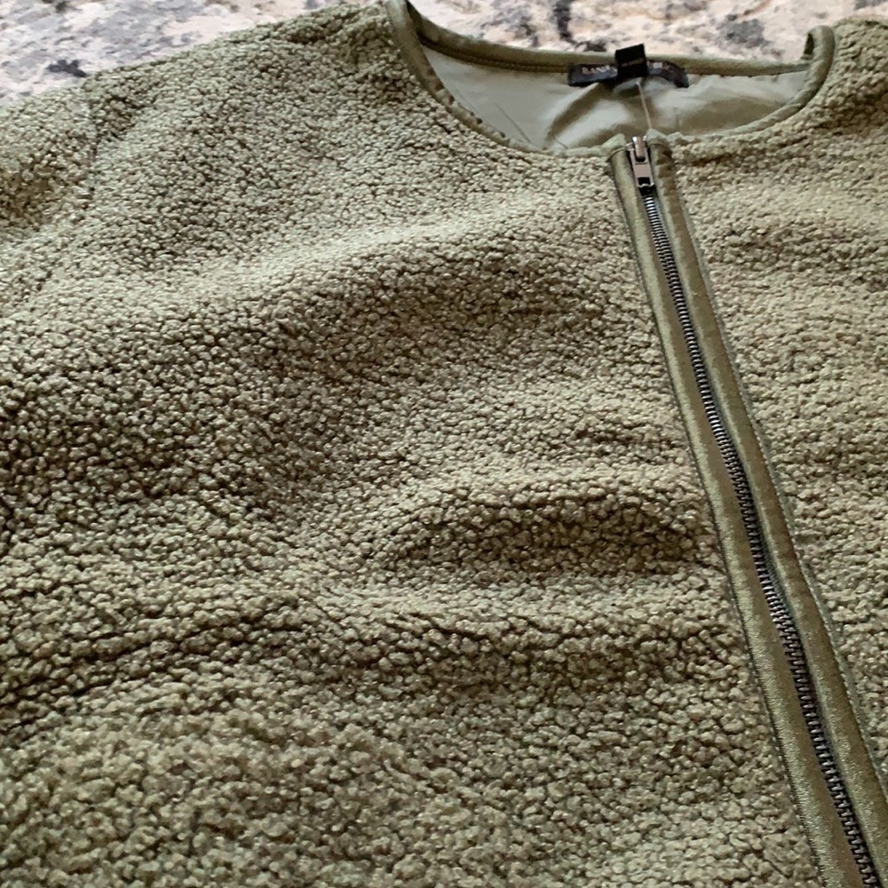 Banana Republic Olive Green Sherpa Zip Up Bomber Jacket Size Medium - Picture 7 of 11